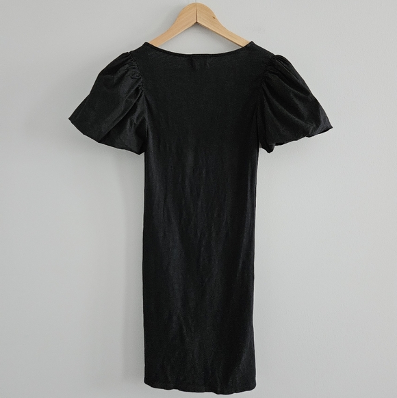 Nation LTD Sydney Gathered Mini Dress Jet Black Size XS Puff Sleeve Neutral - Picture 5 of 11